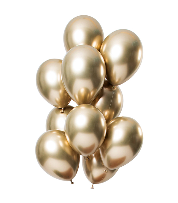 10 Gold Heart Flying Helium Balloons