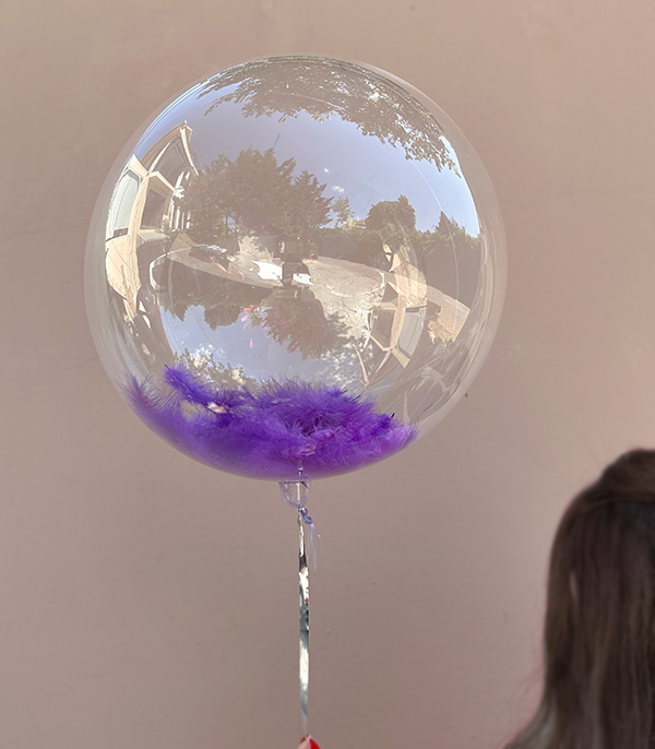 Purple Feather Transparent Flying Balloon 40 cm
