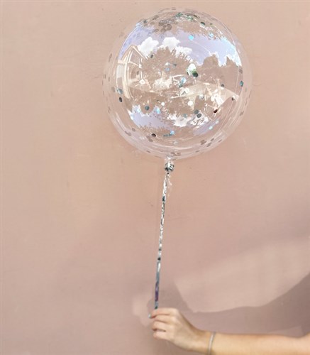 Silver Confetili Şeffaf Uçan Balon 40 cm