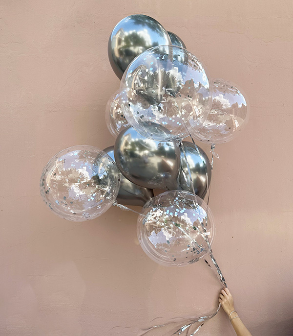 10 Pcs Silver Confetti Flying Balloons Set