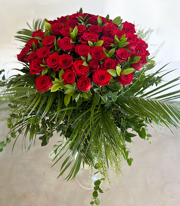 50 Red Equatorial Roses Grand Vase Arrangement