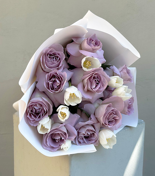 Rosanna White Tulip Lilac Rose Bouquet