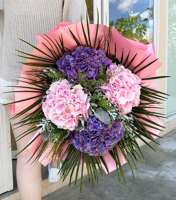Milena Deluxe Pink Blue Hydrangea Bouquet