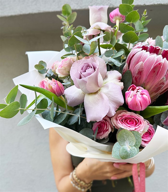 Queen Protealı Lila Pembe Buket Limited Edition