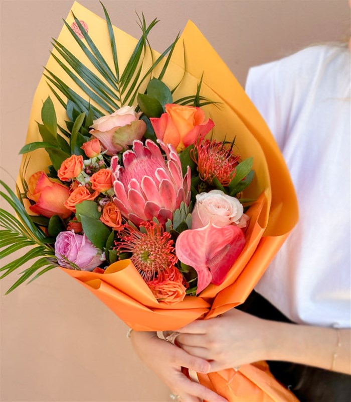 Queen Protealı Turuncu Buket Limited Edition