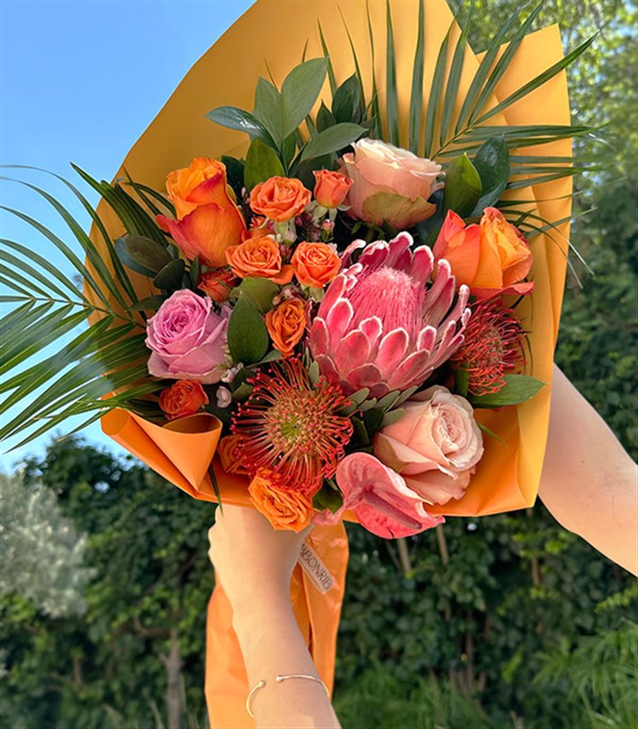 Queen Protealı Turuncu Buket Limited Edition