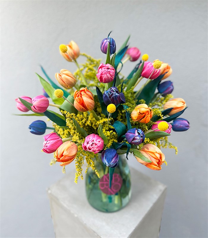 25 Rengarenk Laleler Vazo Turuncu Pembe Galaksi Lale