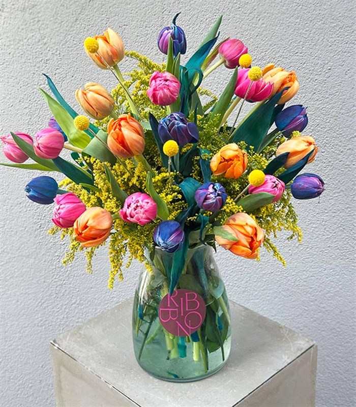 25 Rengarenk Laleler Vazo Turuncu Pembe Galaksi Lale