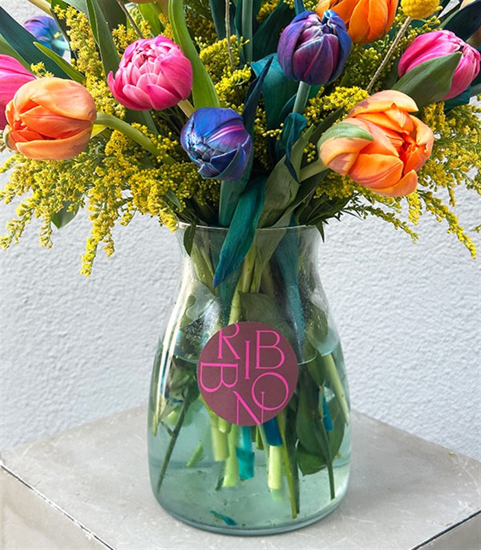 25 Rengarenk Laleler Vazo Turuncu Pembe Galaksi Lale