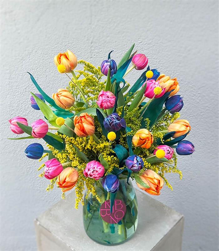 25 Rengarenk Laleler Vazo Turuncu Pembe Galaksi Lale