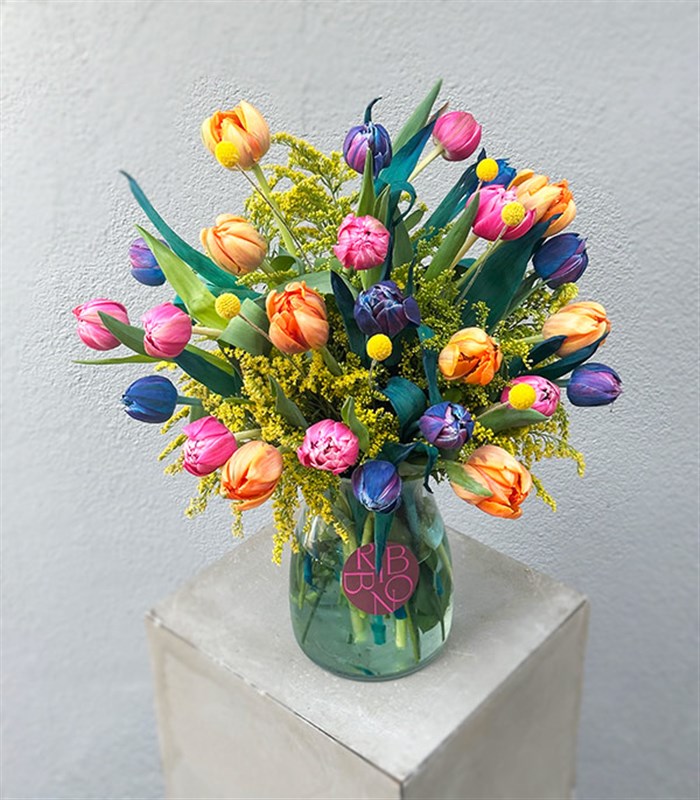 25 Rengarenk Laleler Vazo Turuncu Pembe Galaksi Lale