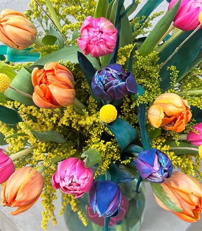 25 Rengarenk Laleler Vazo Turuncu Pembe Galaksi Lale