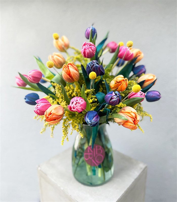 25 Rengarenk Laleler Vazo Turuncu Pembe Galaksi Lale