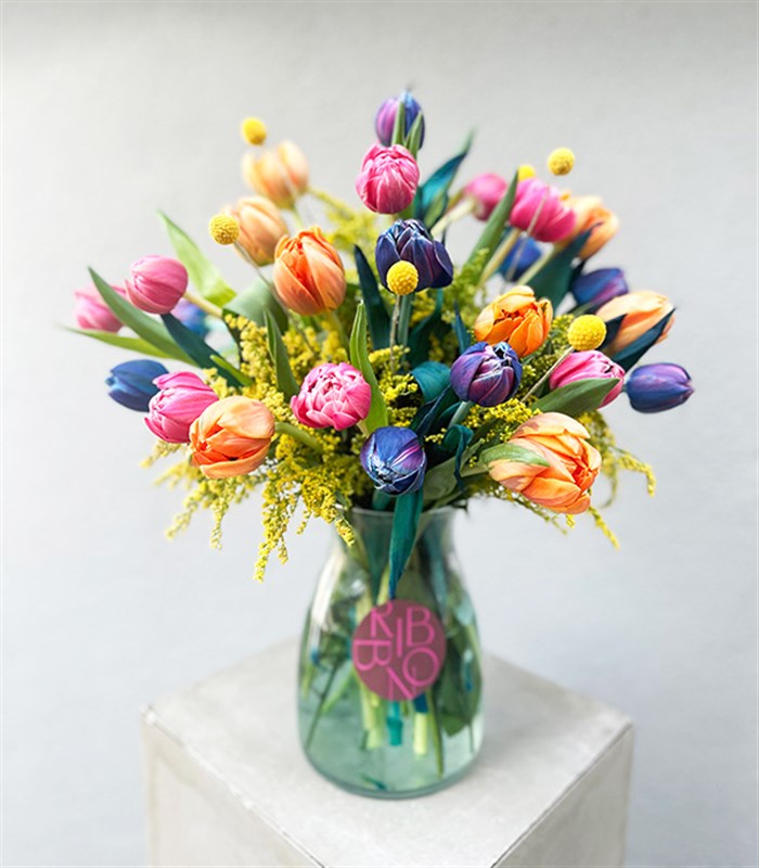 25 Rengarenk Laleler Vazo Turuncu Pembe Galaksi Lale