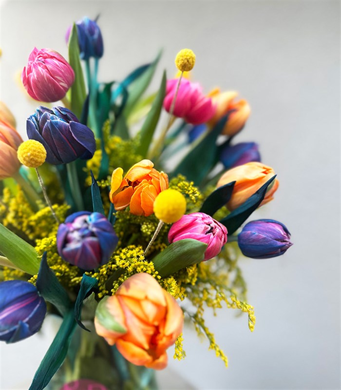 25 Rengarenk Laleler Vazo Turuncu Pembe Galaksi Lale