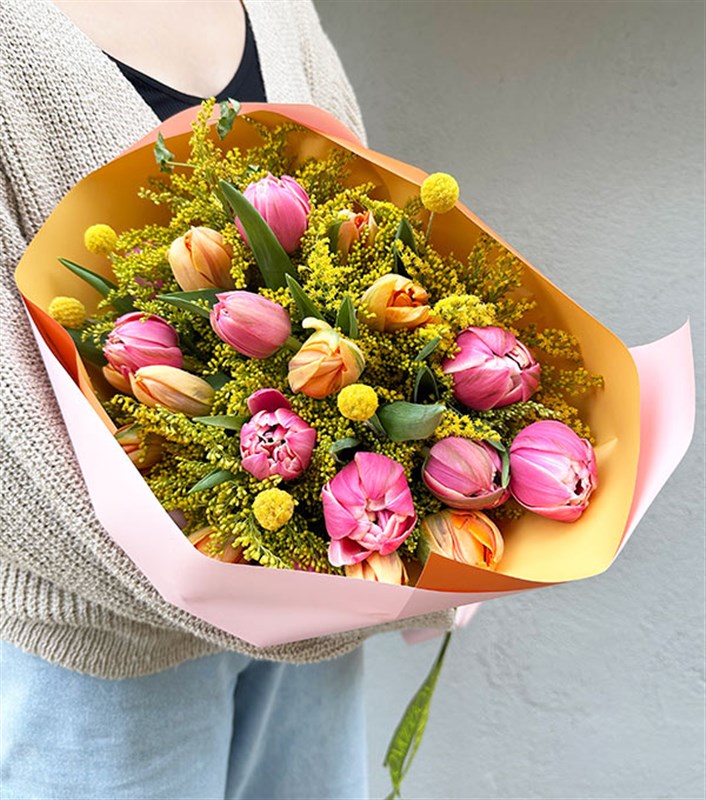 Turuncu Lale Pembe 20 Lale Buketi