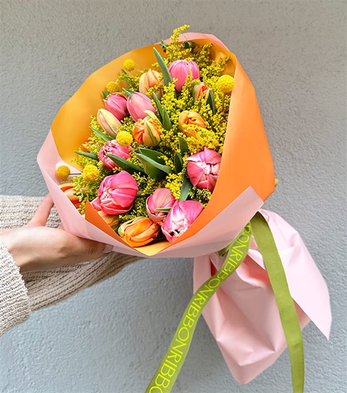 Turuncu Lale Pembe 20 Lale Buketi