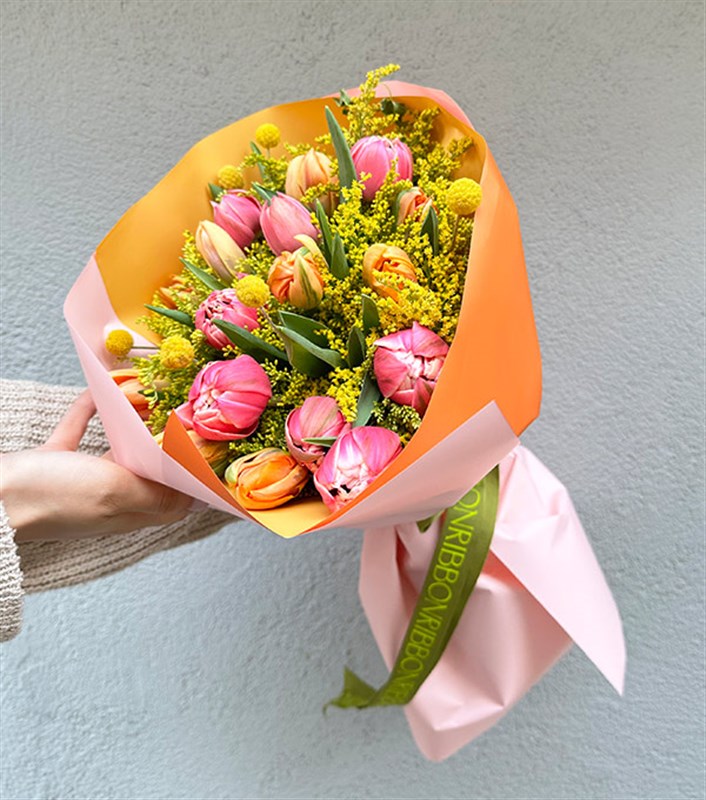 Turuncu Lale Pembe 20 Lale Buketi