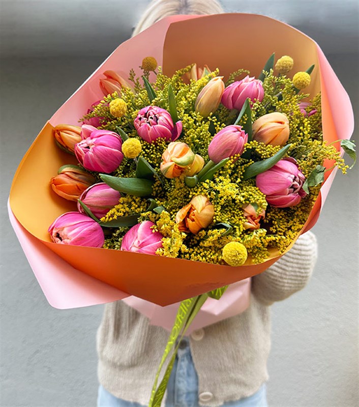 Turuncu Lale Pembe 20 Lale Buketi