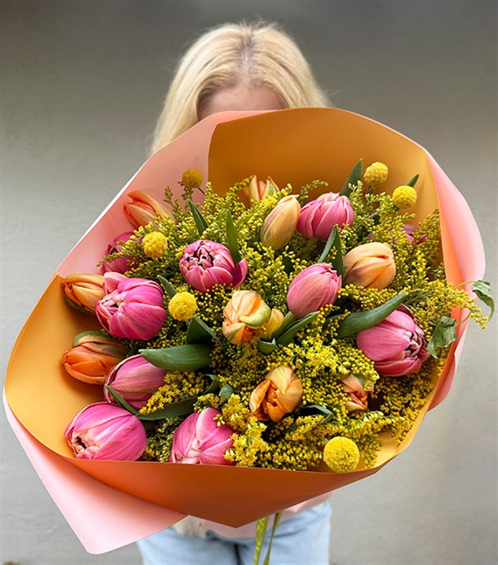 Turuncu Lale Pembe 20 Lale Buketi