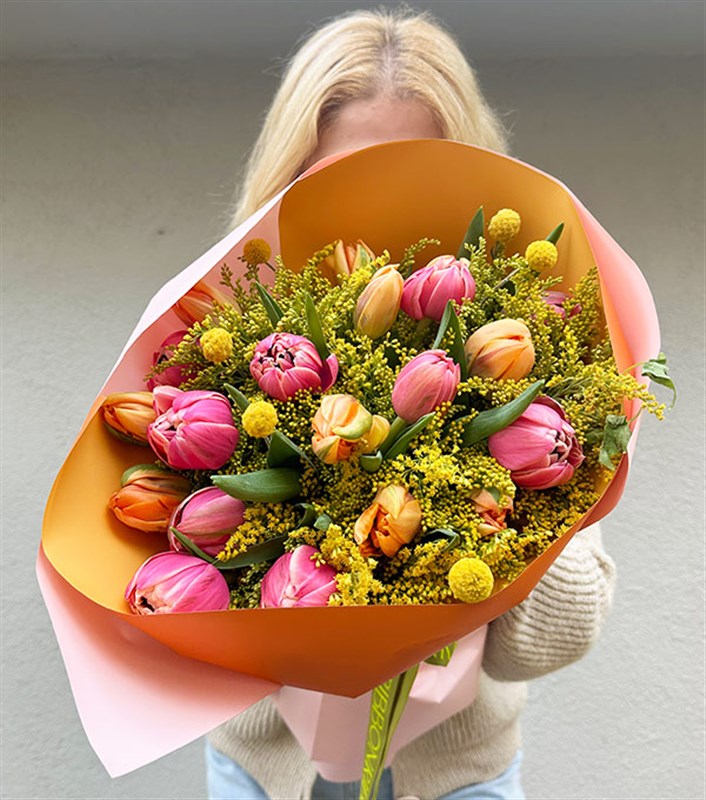 Turuncu Lale Pembe 20 Lale Buketi