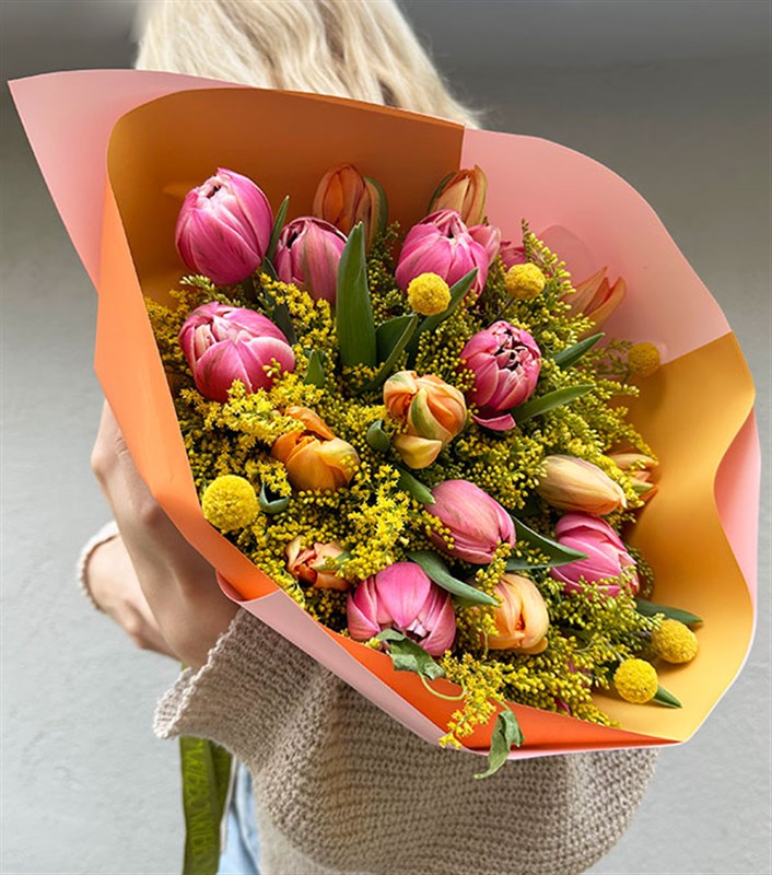 Turuncu Lale Pembe 20 Lale Buketi