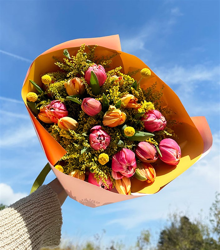 Turuncu Lale Pembe 20 Lale Buketi