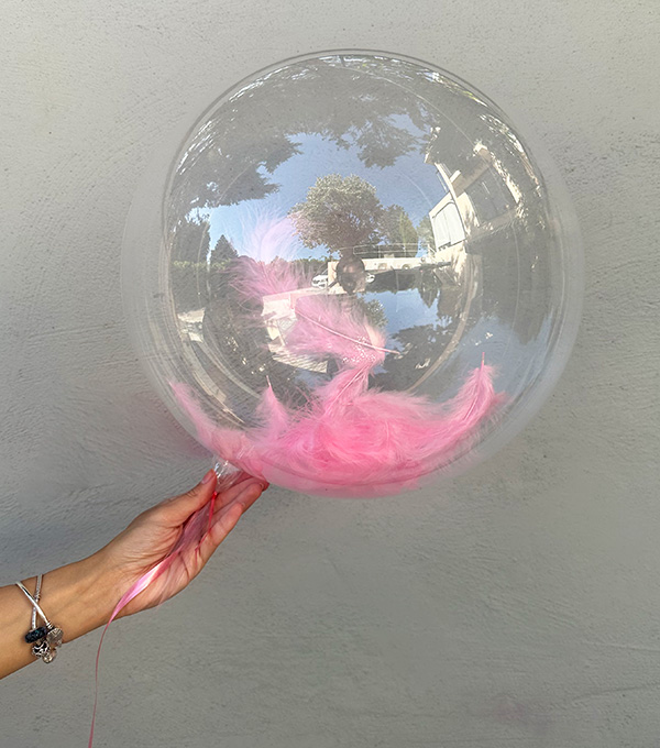 Pink Feather Transparent Flying Balloon 40 cm