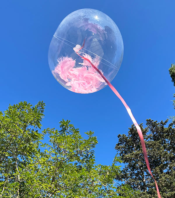 Pembe Tüylü Şeffaf Uçan Balon 40 cm
