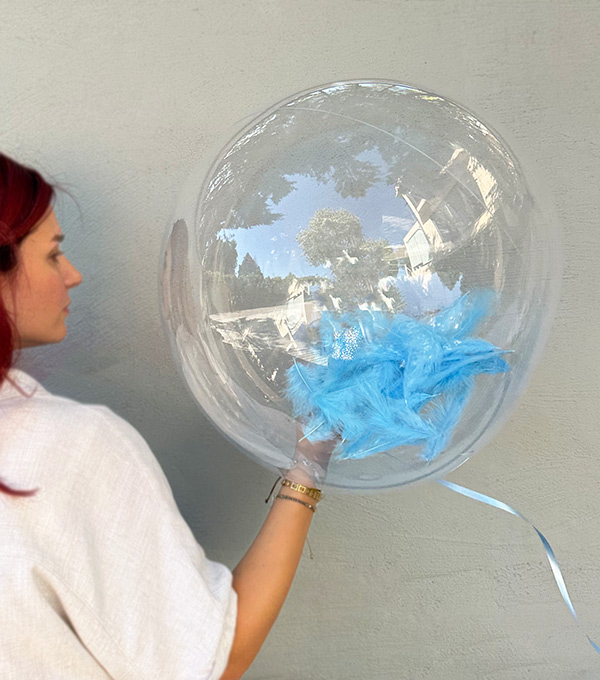 Mavi Tüylü Şeffaf Uçan Balon 40 cm