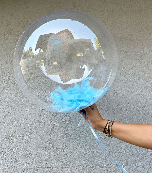 Mavi Tüylü Şeffaf Uçan Balon 40 cm