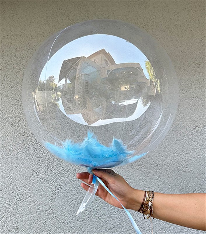 Mavi Tüylü Şeffaf Uçan Balon 40 cm