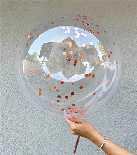 Bronz Confetili Şeffaf Uçan Balon 40 cm
