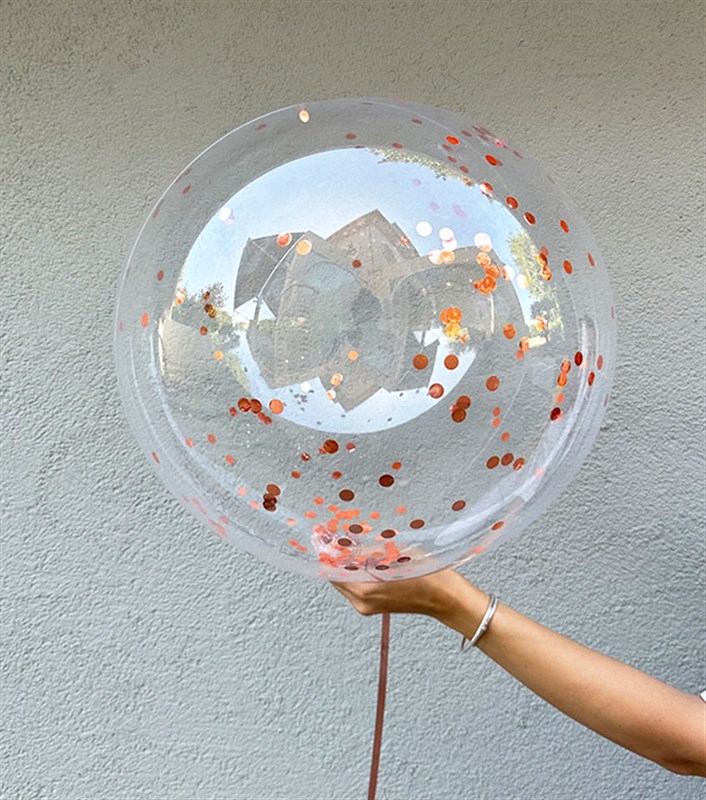 Bronz Confetili Şeffaf Uçan Balon 40 cm