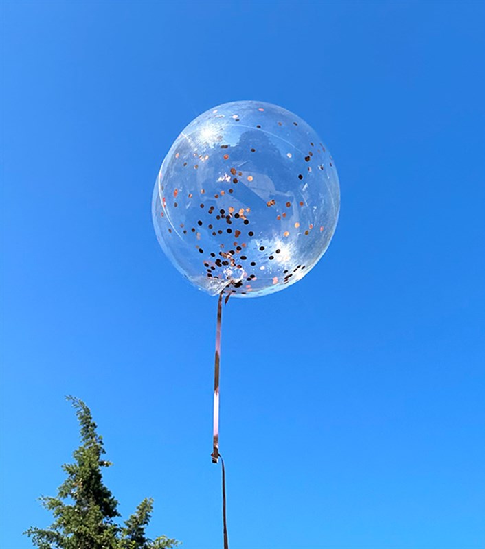 Bronz Confetili Şeffaf Uçan Balon 40 cm
