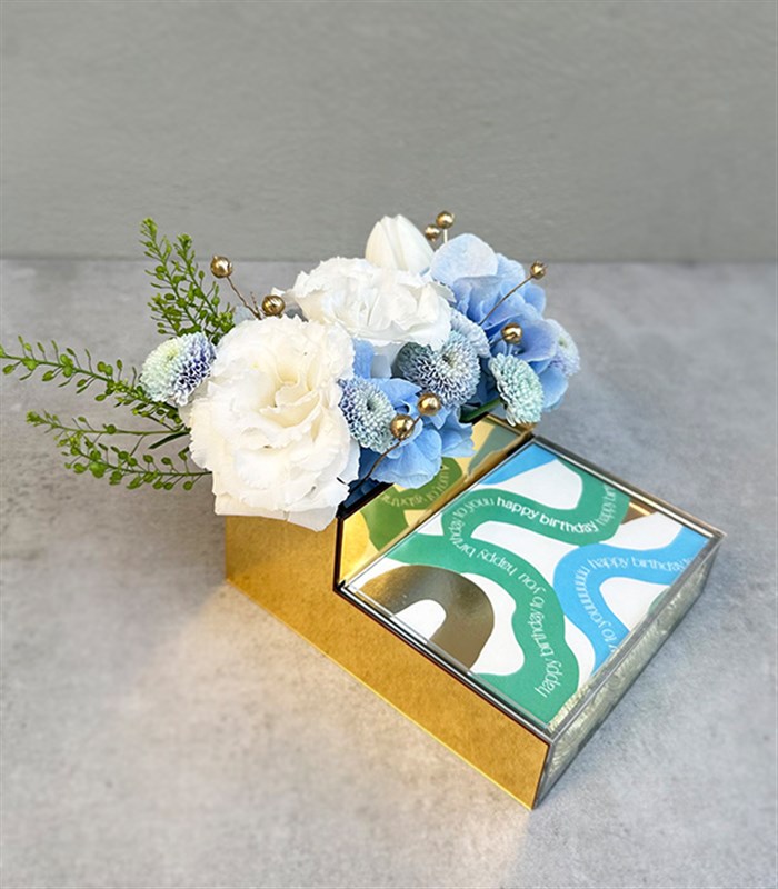 Happy Birthday Mavi Beyaz Çiçekli Mini Çikolata