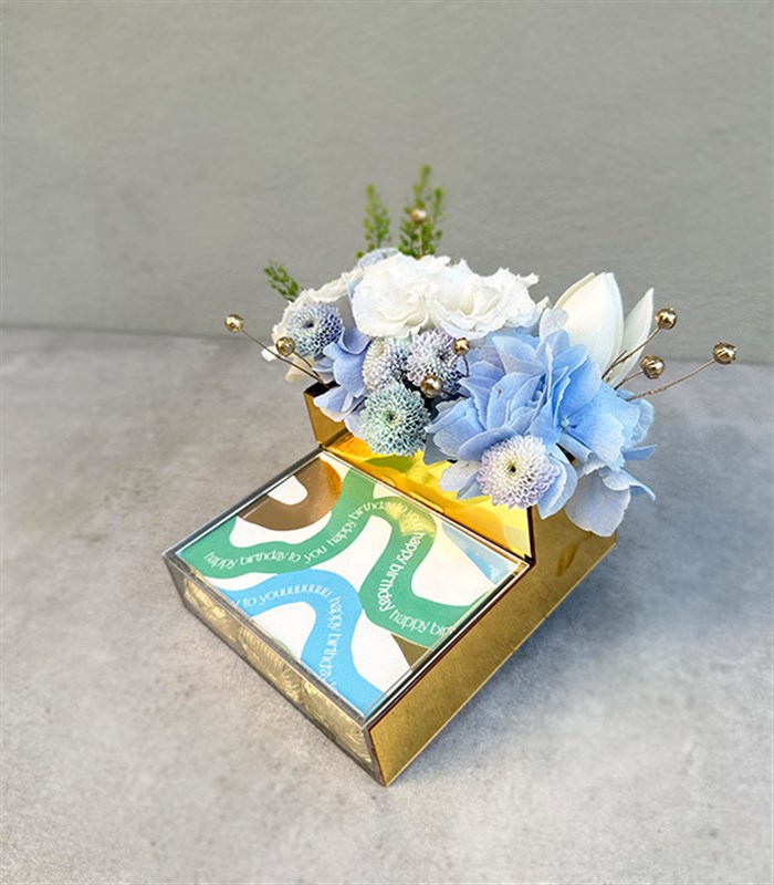 Happy Birthday Mavi Beyaz Çiçekli Mini Çikolata