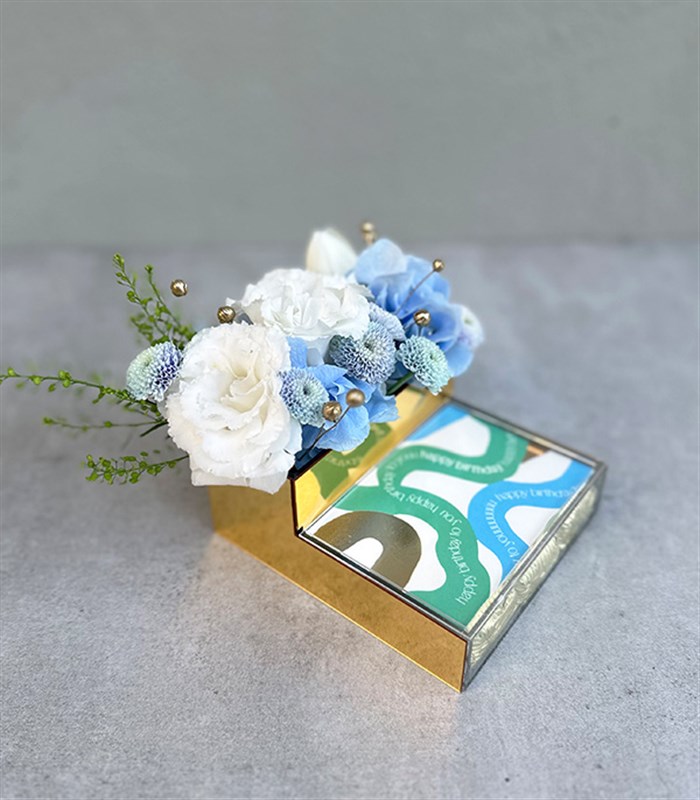 Happy Birthday Mavi Beyaz Çiçekli Mini Çikolata