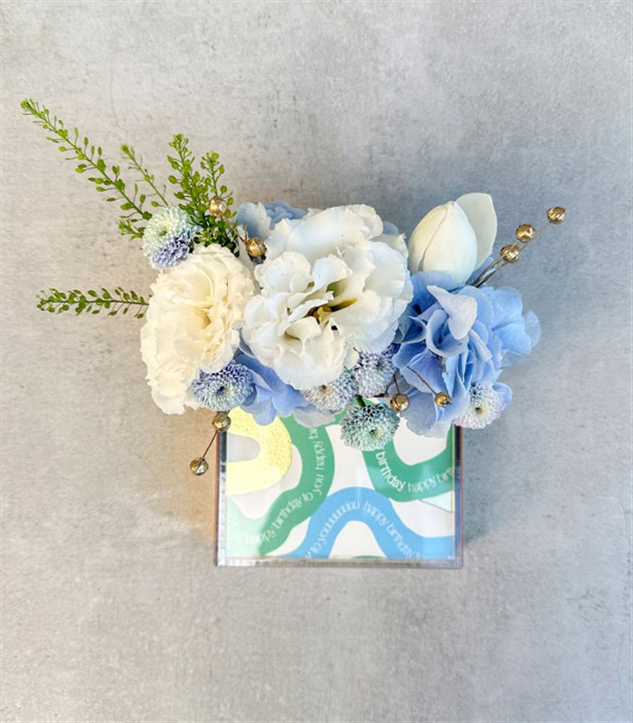 Happy Birthday Mavi Beyaz Çiçekli Mini Çikolata