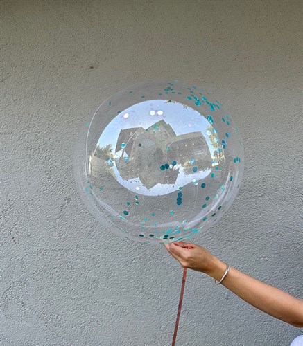 Mavi Confetili Şeffaf Uçan Balon 40 cm