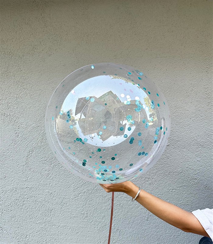 Mavi Confetili Şeffaf Uçan Balon 40 cm