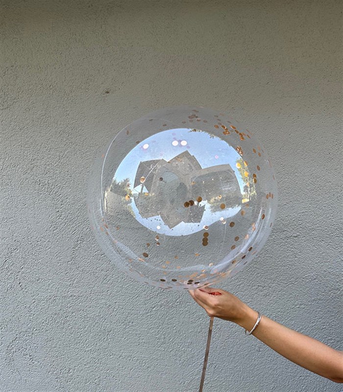 Gold Confetili Şeffaf Uçan Balon 40 cm