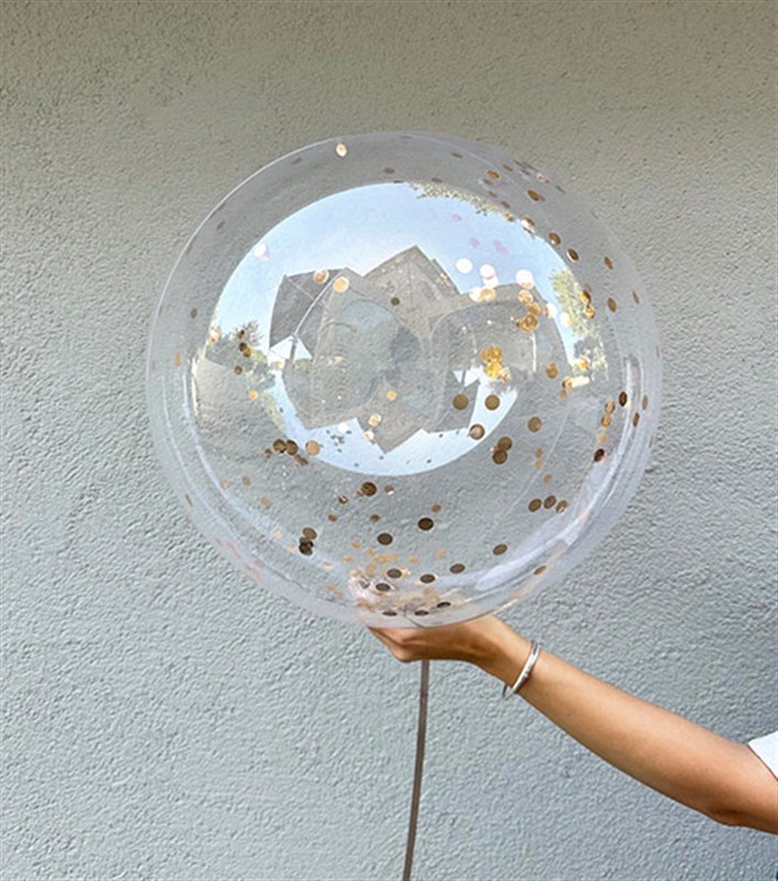 Gold Confetili Şeffaf Uçan Balon 40 cm