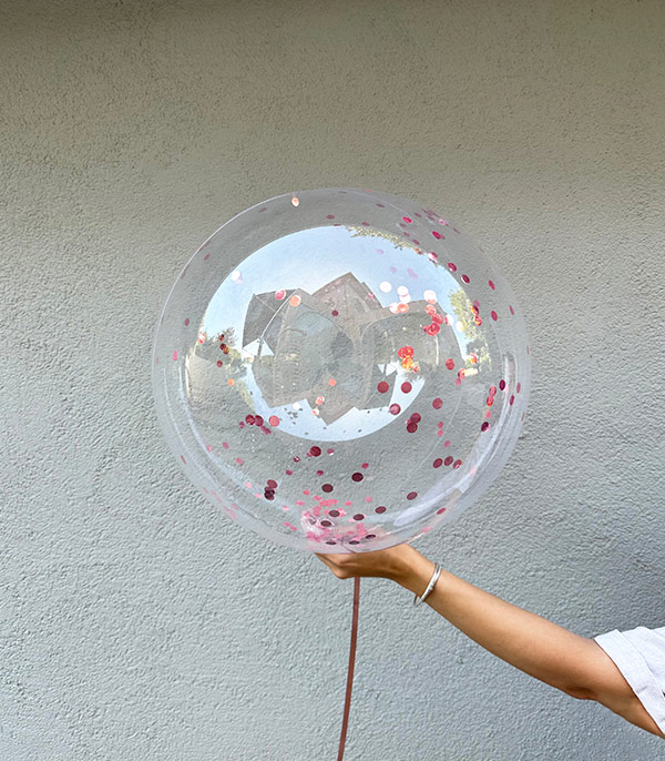 Pembe Confetili Şeffaf Uçan Balon 40 cm