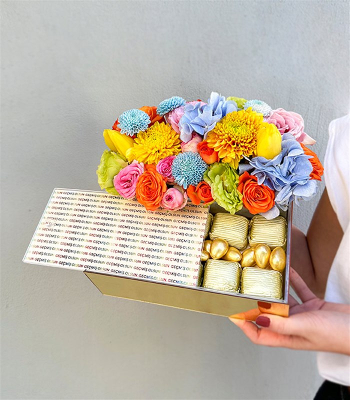 Geçmiş Olsun Rengarenk Çiçek Çikolata Hediye Kutusu
