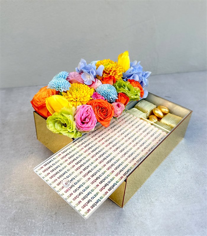 Geçmiş Olsun Rengarenk Çiçek Çikolata Hediye Kutusu