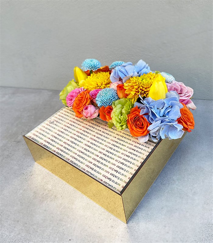 Geçmiş Olsun Rengarenk Çiçek Çikolata Hediye Kutusu