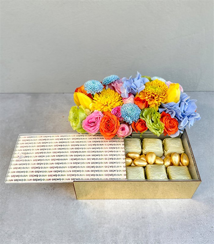 Geçmiş Olsun Rengarenk Çiçek Çikolata Hediye Kutusu