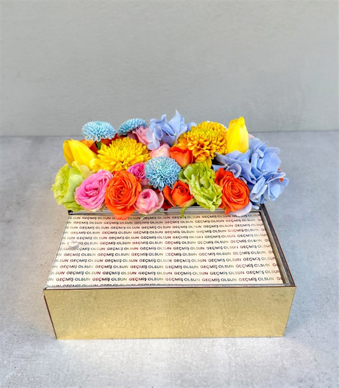 Geçmiş Olsun Rengarenk Çiçek Çikolata Hediye Kutusu