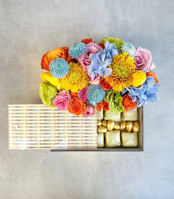Geçmiş Olsun Colorful Flower Chocolate Gift Box